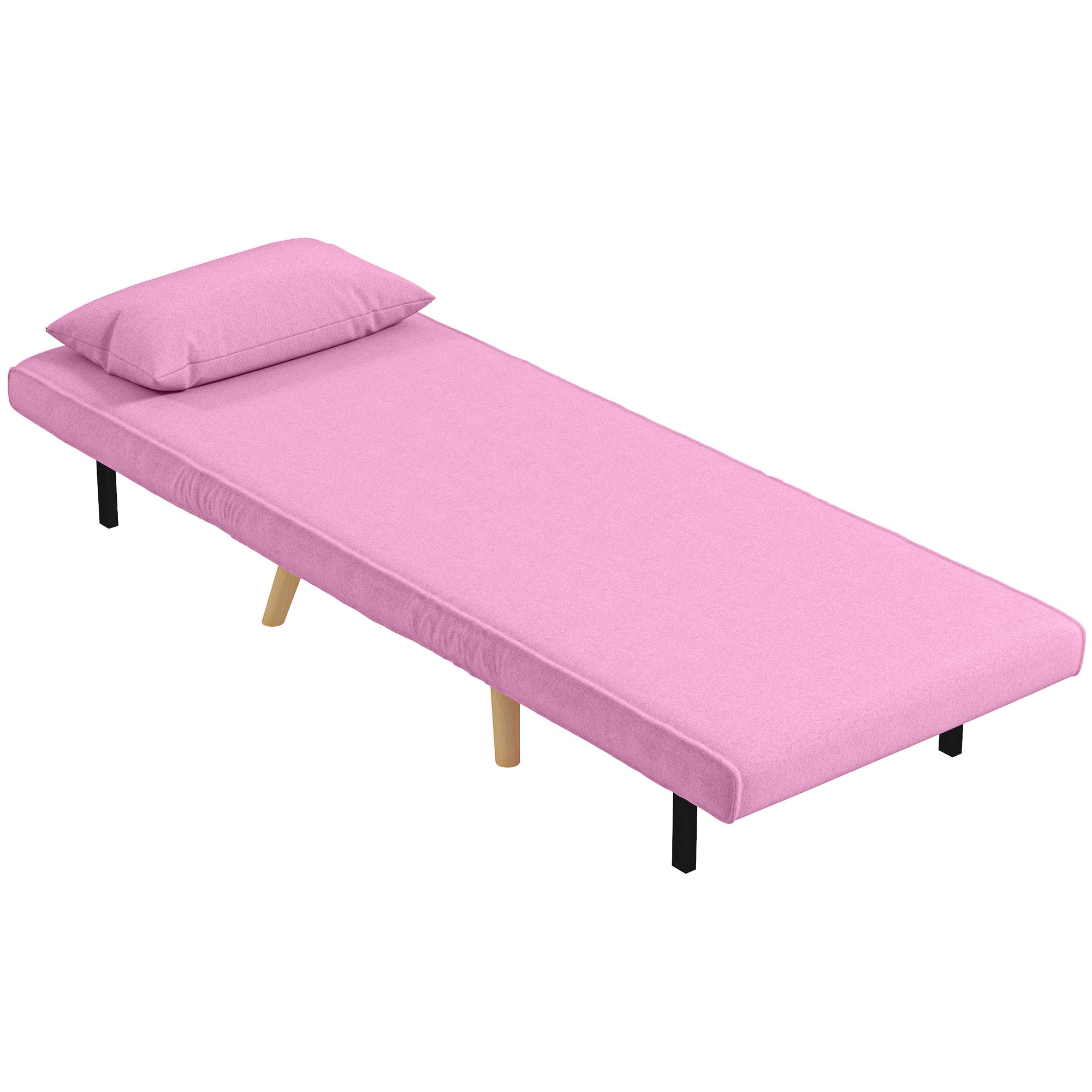 Single Sofa Bed Foldable Linen Upholstery with Adjustable Backrest in 5 Positions and Pillow Small Sofa Bed for Living Room 72x75x85 cm Pink