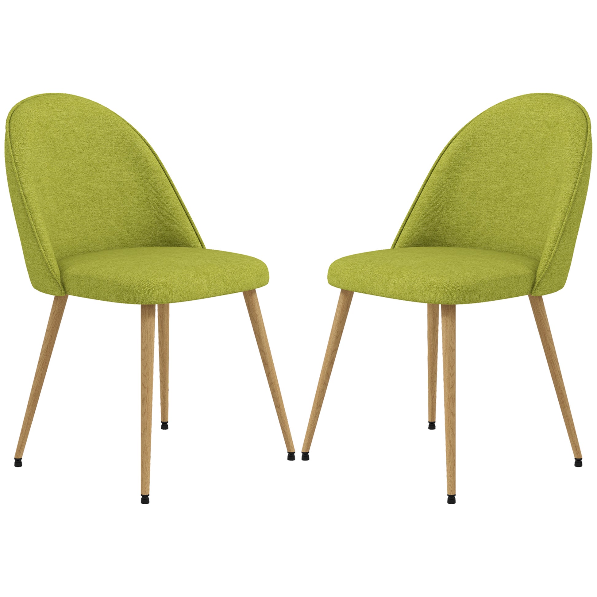 Set of 2 Dining Chairs Kitchen Chairs Upholstered in Linen Fabric with Steel Legs for Living Room Bedroom Load 120 kg 50x52x83 cm Green