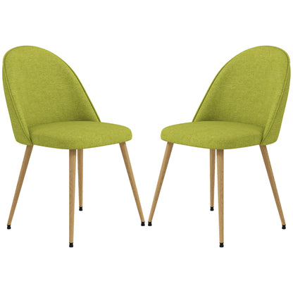 Set of 2 Dining Chairs Kitchen Chairs Upholstered in Linen Fabric with Steel Legs for Living Room Bedroom Load 120 kg 50x52x83 cm Green