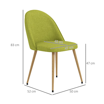 Set of 2 Dining Chairs Kitchen Chairs Upholstered in Linen Fabric with Steel Legs for Living Room Bedroom Load 120 kg 50x52x83 cm Green