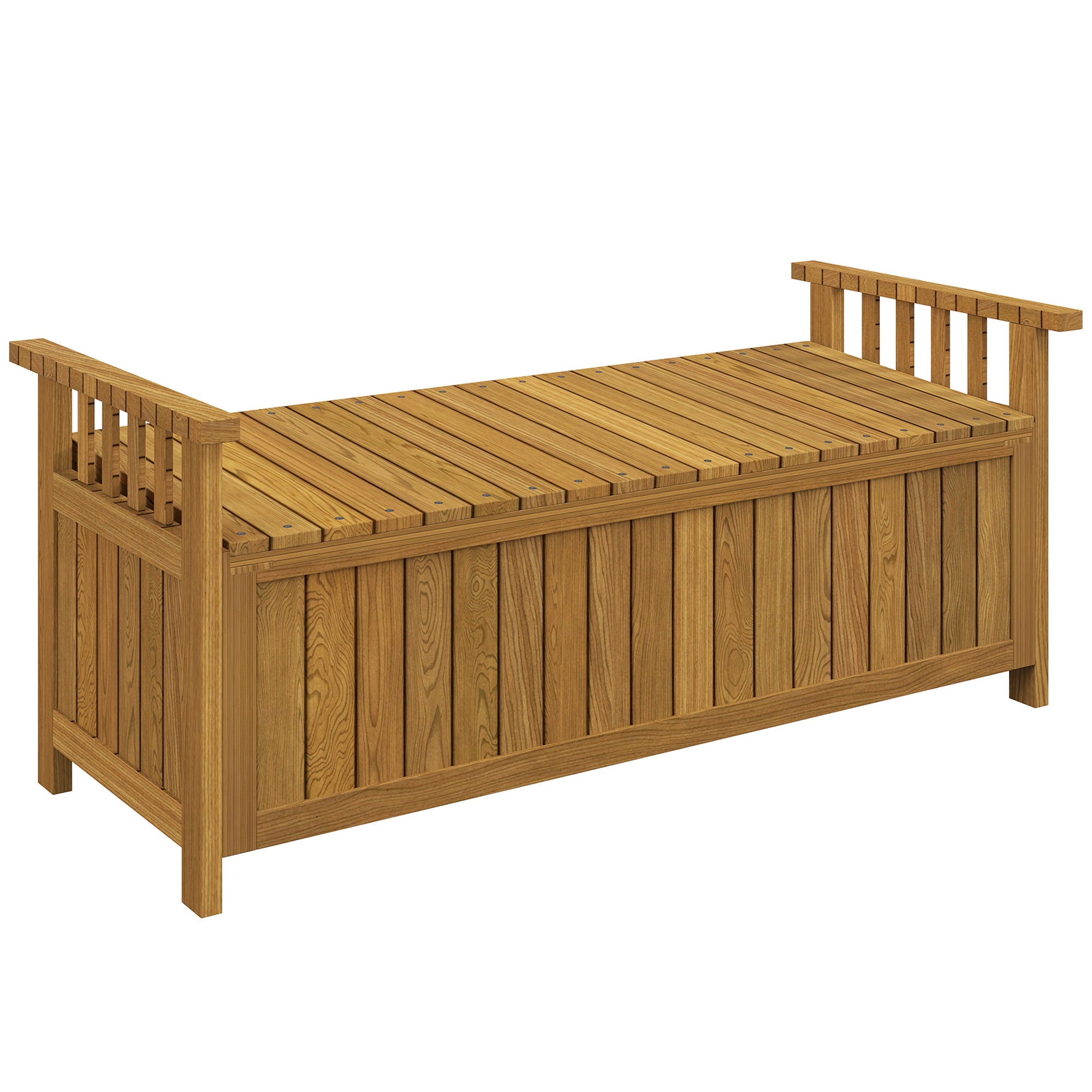 2-Seater Wooden Garden Bench with 186L Storage Space, Outdoor Bench with Armrests, 240 kg Weight Capacity, for Garden Balcony, 128.5 x 56 x 53.5 cm Brown