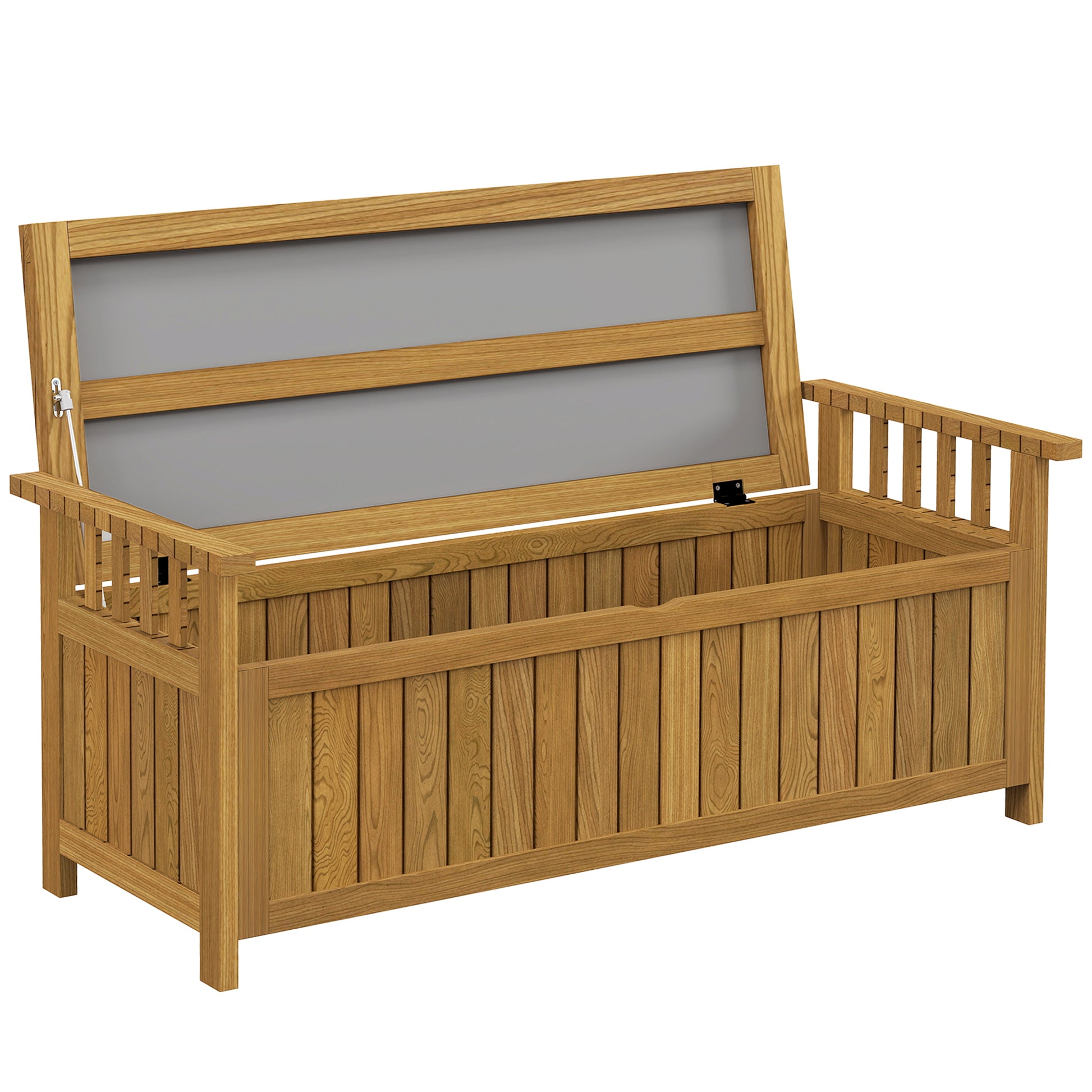 2-Seater Wooden Garden Bench with 186L Storage Space, Outdoor Bench with Armrests, 240 kg Weight Capacity, for Garden Balcony, 128.5 x 56 x 53.5 cm Brown
