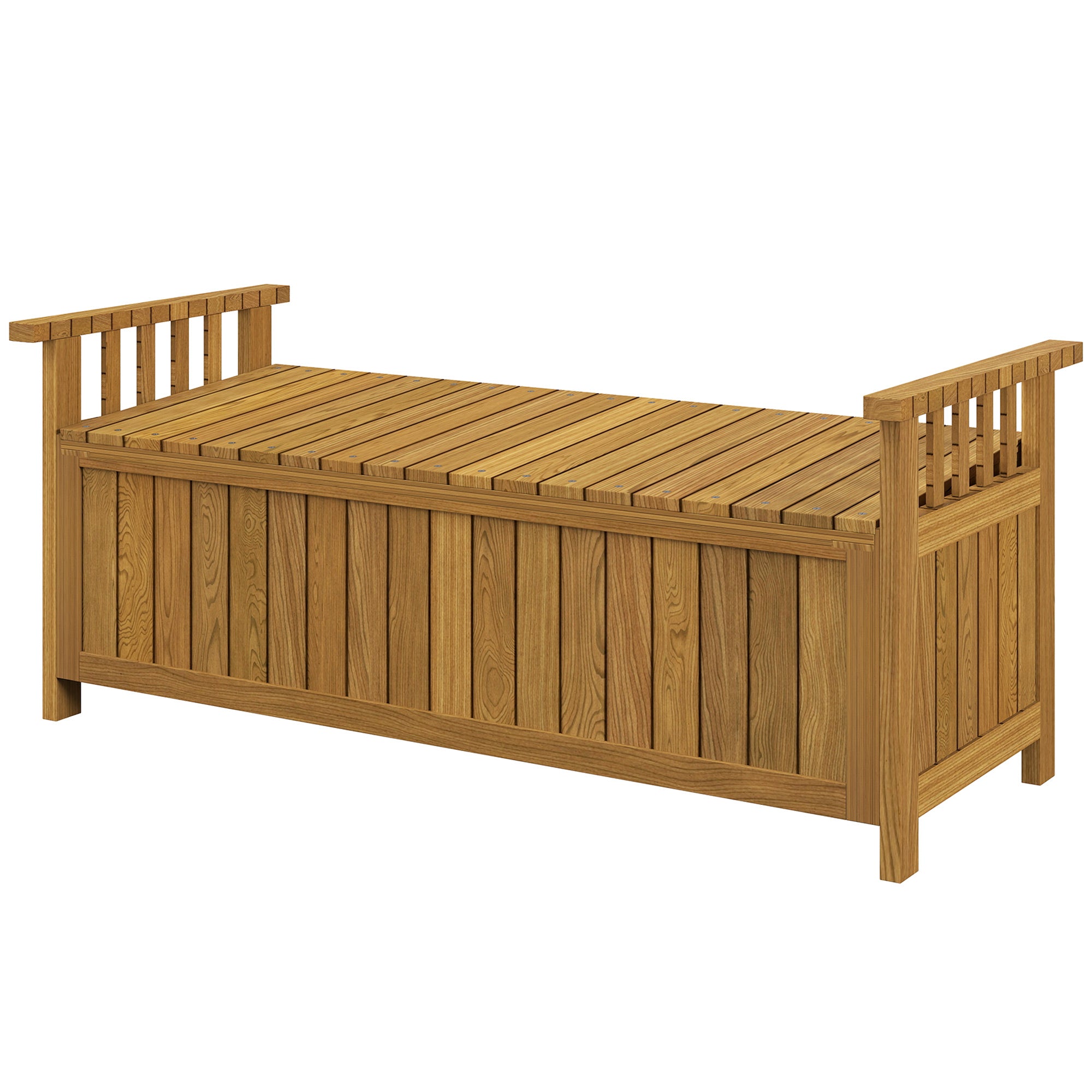 2-Seater Wooden Garden Bench with 186L Storage Space, Outdoor Bench with Armrests, 240 kg Weight Capacity, for Garden Balcony, 128.5 x 56 x 53.5 cm Brown