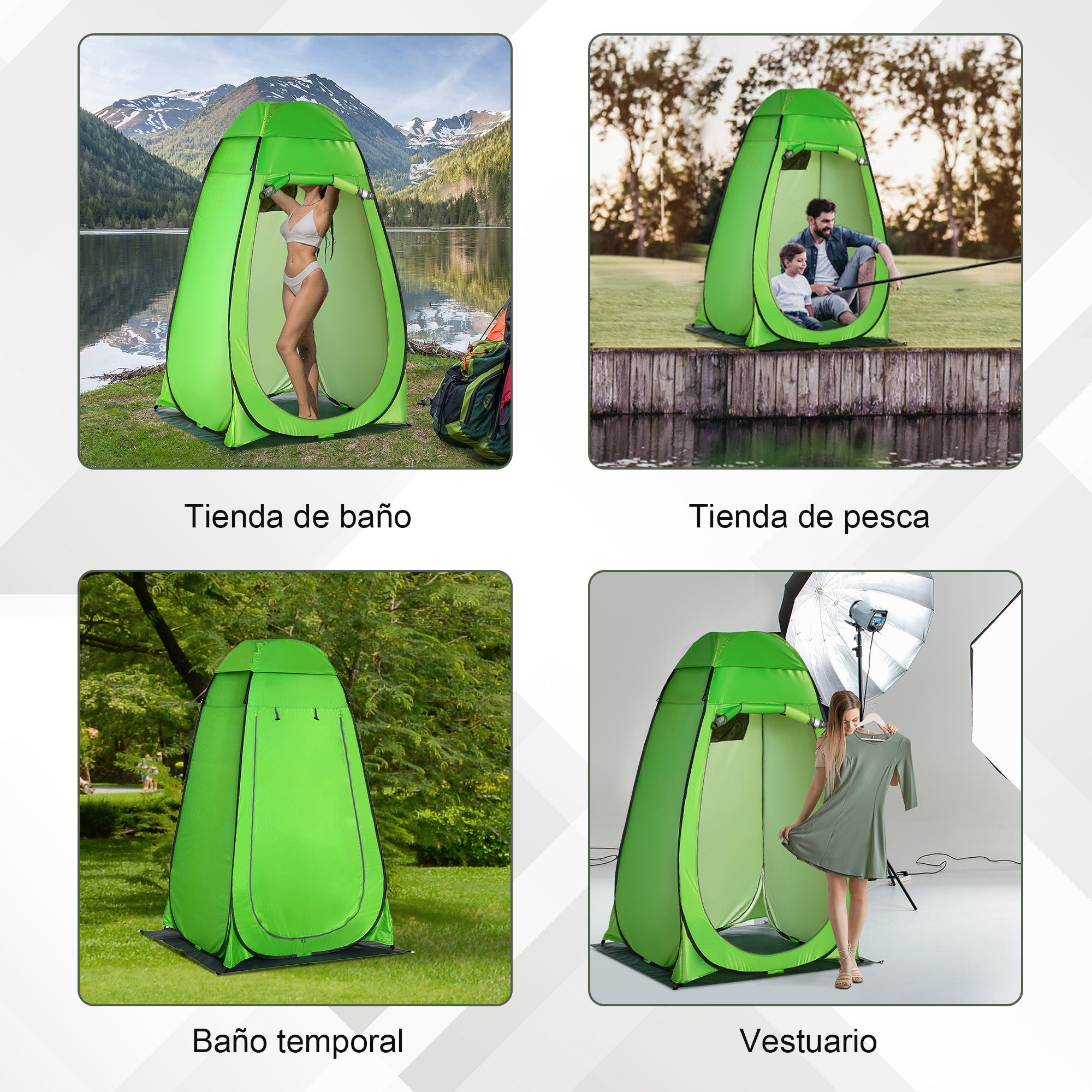 Instant Pop-Up Shower Tent Privacy Portable Tent with 1 Hook Pocket Carrying Bag and UV 20+ for Bathroom Dressing Room Changing Room Toilet 126x124x189 cm Green