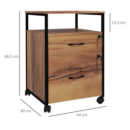 Office File Cabinet with Keys Mobile Filing Cabinet with Wheels 2 Drawers Hanging Bar for Letter A4 Size and 2 Keys 44x40x66.5 cm Rustic Brown