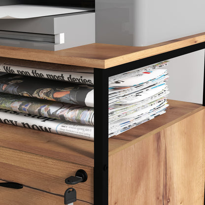 Office File Cabinet with Keys Mobile Filing Cabinet with Wheels 2 Drawers Hanging Bar for Letter A4 Size and 2 Keys 44x40x66.5 cm Rustic Brown