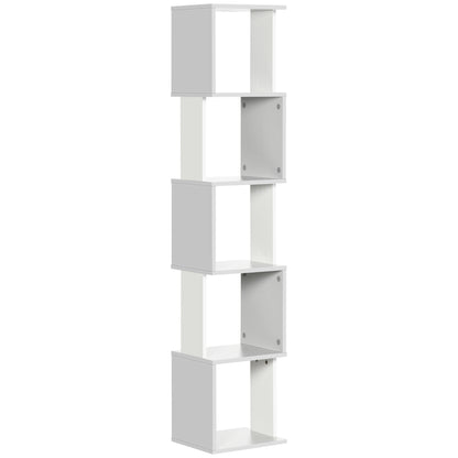 S-Shaped Bookcase Bookshelf with 5 Open Shelves for Living Room Home Office Study Anti-Tip 100 kg Load 33x28x161 cm White and Light Gray