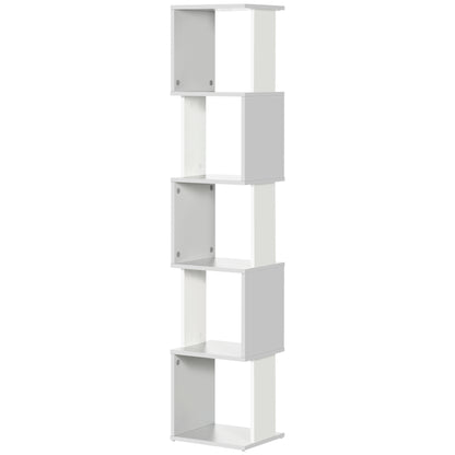 S-Shaped Bookcase Bookshelf with 5 Open Shelves for Living Room Home Office Study Anti-Tip 100 kg Load 33x28x161 cm White and Light Gray