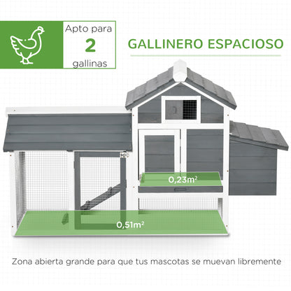 Wooden Chicken Coop Outdoor Cage for 2-3 Chickens with 2 Wire Pens Openable Roof Nest Box Removable Tray and Ramp 150.5x54x87 cm Gray
