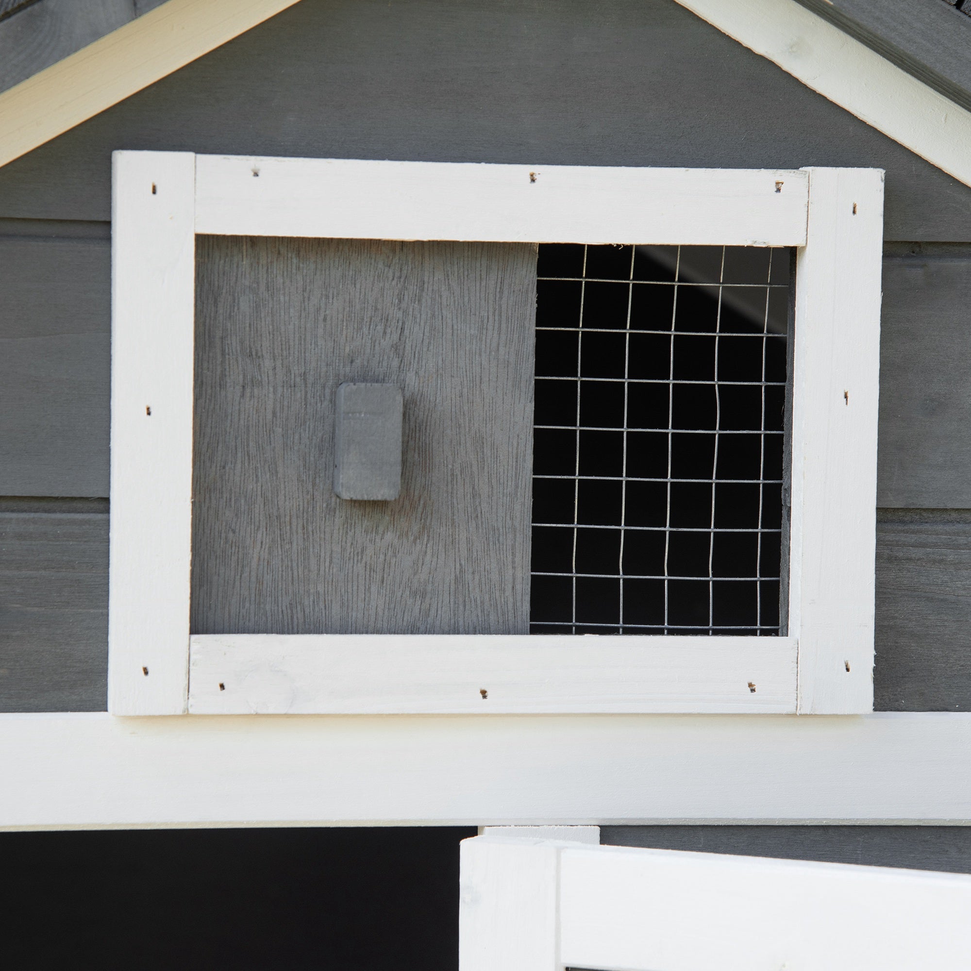 Wooden Chicken Coop Outdoor Cage for 2-3 Chickens with 2 Wire Pens Openable Roof Nest Box Removable Tray and Ramp 150.5x54x87 cm Gray
