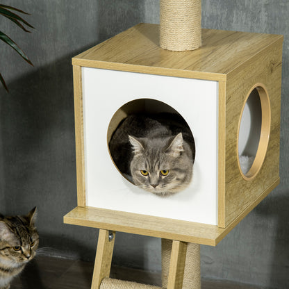 Floor-to-Ceiling Cat Tree 225-285 cm Small Cat Tree with Adjustable Height Platforms Hammock Condo Sisal Post Ramp and Play Balls 40x40x225-285 cm Beige