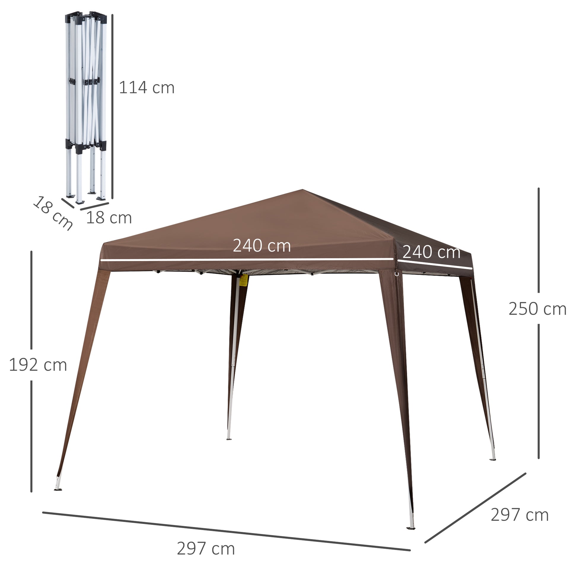 3x3m Garden Gazebo Pop-up Foldable Tent Steel Waterproof Polyester Anti-UV with Chocolate Carry Bag