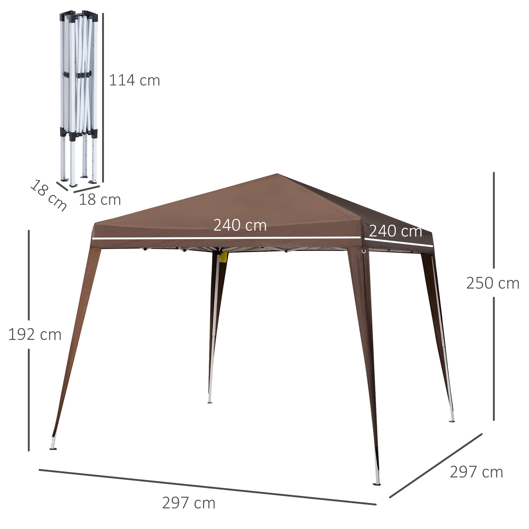 3x3m Garden Gazebo Pop-up Foldable Tent Steel Waterproof Polyester Anti-UV with Chocolate Carry Bag