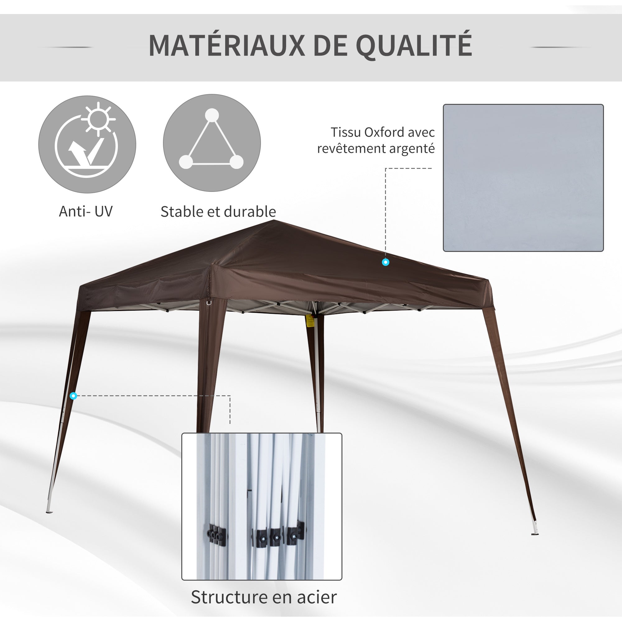 3x3m Garden Gazebo Pop-up Foldable Tent Steel Waterproof Polyester Anti-UV with Chocolate Carry Bag
