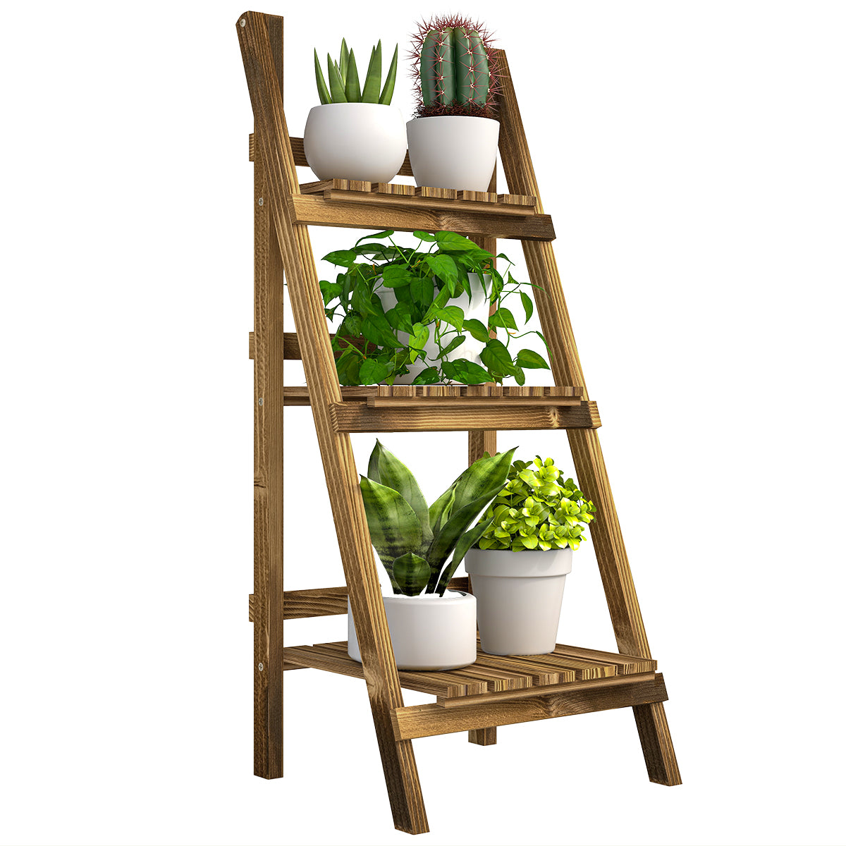3 Tier Wooden Plant Stand Foldable Plant Shelf for Indoor and Outdoor Terrace Garden Balcony 40x37x93 cm Natural
