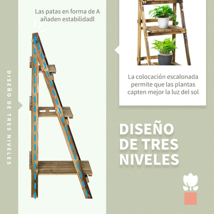 3 Tier Wooden Plant Stand Foldable Plant Shelf for Indoor and Outdoor Terrace Garden Balcony 40x37x93 cm Natural