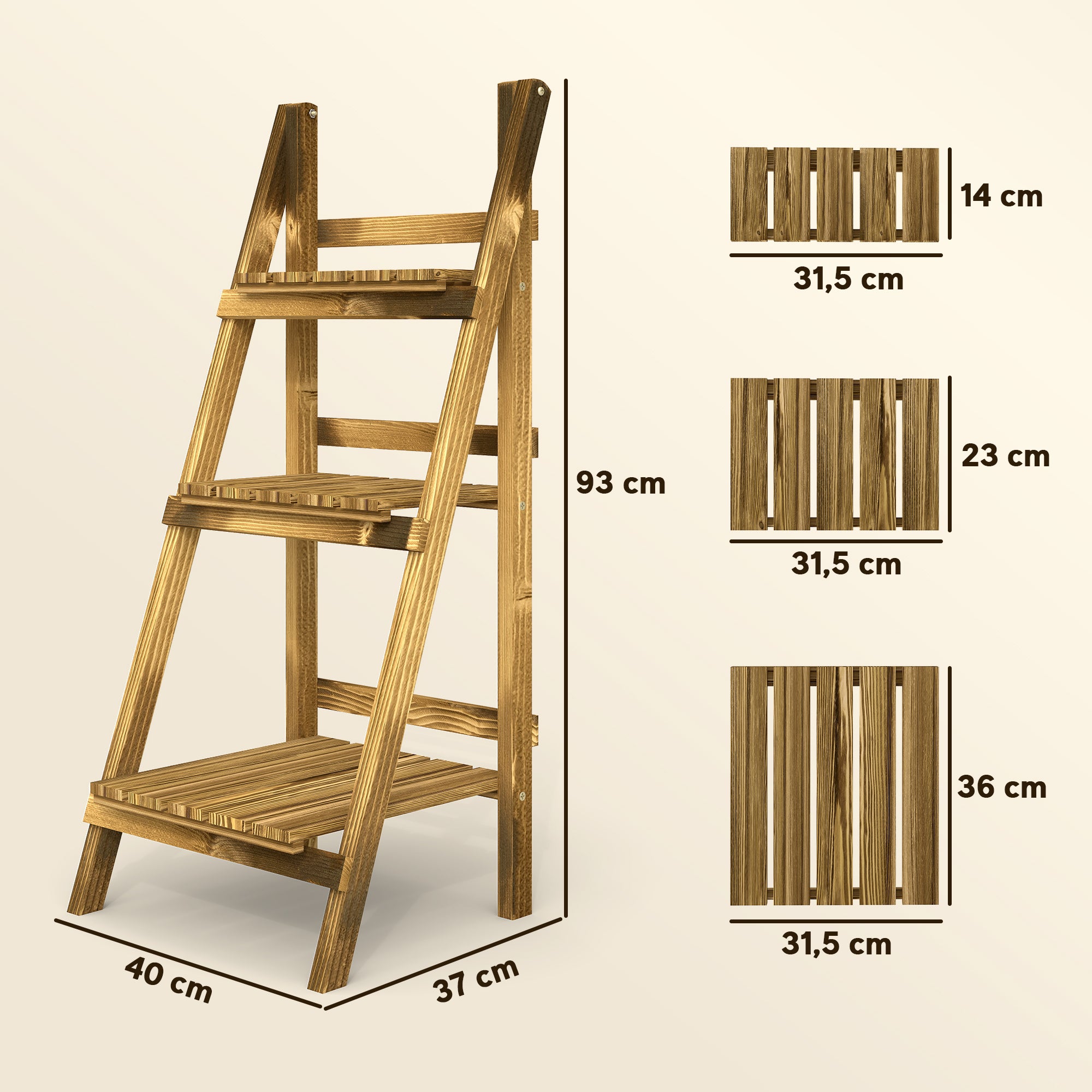 3 Tier Wooden Plant Stand Foldable Plant Shelf for Indoor and Outdoor Terrace Garden Balcony 40x37x93 cm Natural