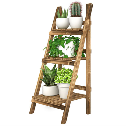 3 Tier Wooden Plant Stand Foldable Plant Shelf for Indoor and Outdoor Terrace Garden Balcony 40x37x93 cm Natural