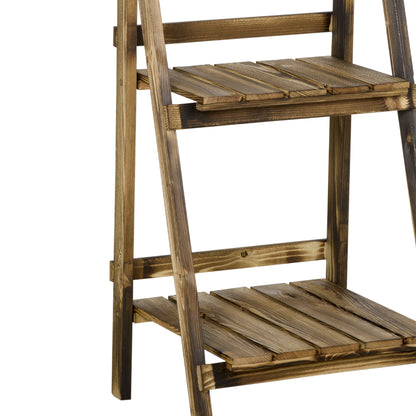 3 Tier Wooden Plant Stand Foldable Plant Shelf for Indoor and Outdoor Terrace Garden Balcony 40x37x93 cm Natural