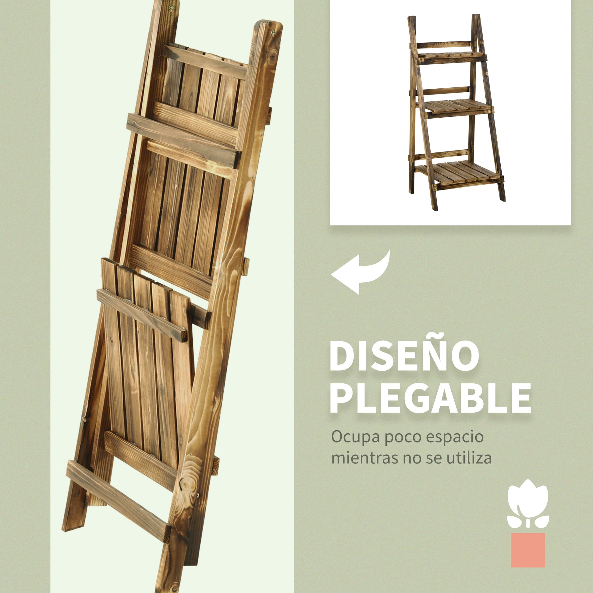 3 Tier Wooden Plant Stand Foldable Plant Shelf for Indoor and Outdoor Terrace Garden Balcony 40x37x93 cm Natural
