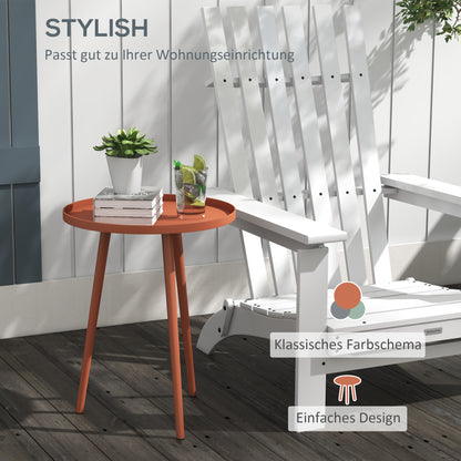 Garden Side Table, weatherproof outdoor table with raised edge, steel balcony table, round coffee table loadable up to 20kg, Ø40x50H cm, coffee table for outdoor indoor balcony terrace Red