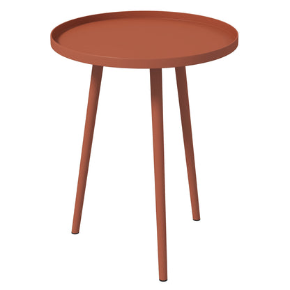 Garden Side Table, weatherproof outdoor table with raised edge, steel balcony table, round coffee table loadable up to 20kg, Ø40x50H cm, coffee table for outdoor indoor balcony terrace Red