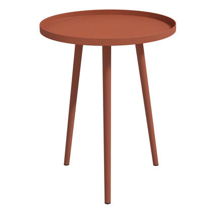 Garden Side Table, weatherproof outdoor table with raised edge, steel balcony table, round coffee table loadable up to 20kg, Ø40x50H cm, coffee table for outdoor indoor balcony terrace Red