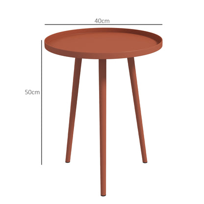 Garden Side Table, weatherproof outdoor table with raised edge, steel balcony table, round coffee table loadable up to 20kg, Ø40x50H cm, coffee table for outdoor indoor balcony terrace Red