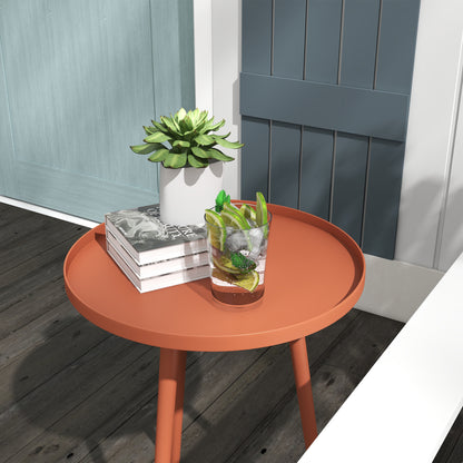 Garden Side Table, weatherproof outdoor table with raised edge, steel balcony table, round coffee table loadable up to 20kg, Ø40x50H cm, coffee table for outdoor indoor balcony terrace Red