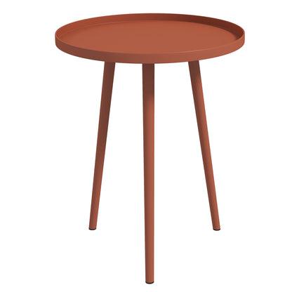Garden Side Table, weatherproof outdoor table with raised edge, steel balcony table, round coffee table loadable up to 20kg, Ø40x50H cm, coffee table for outdoor indoor balcony terrace Red
