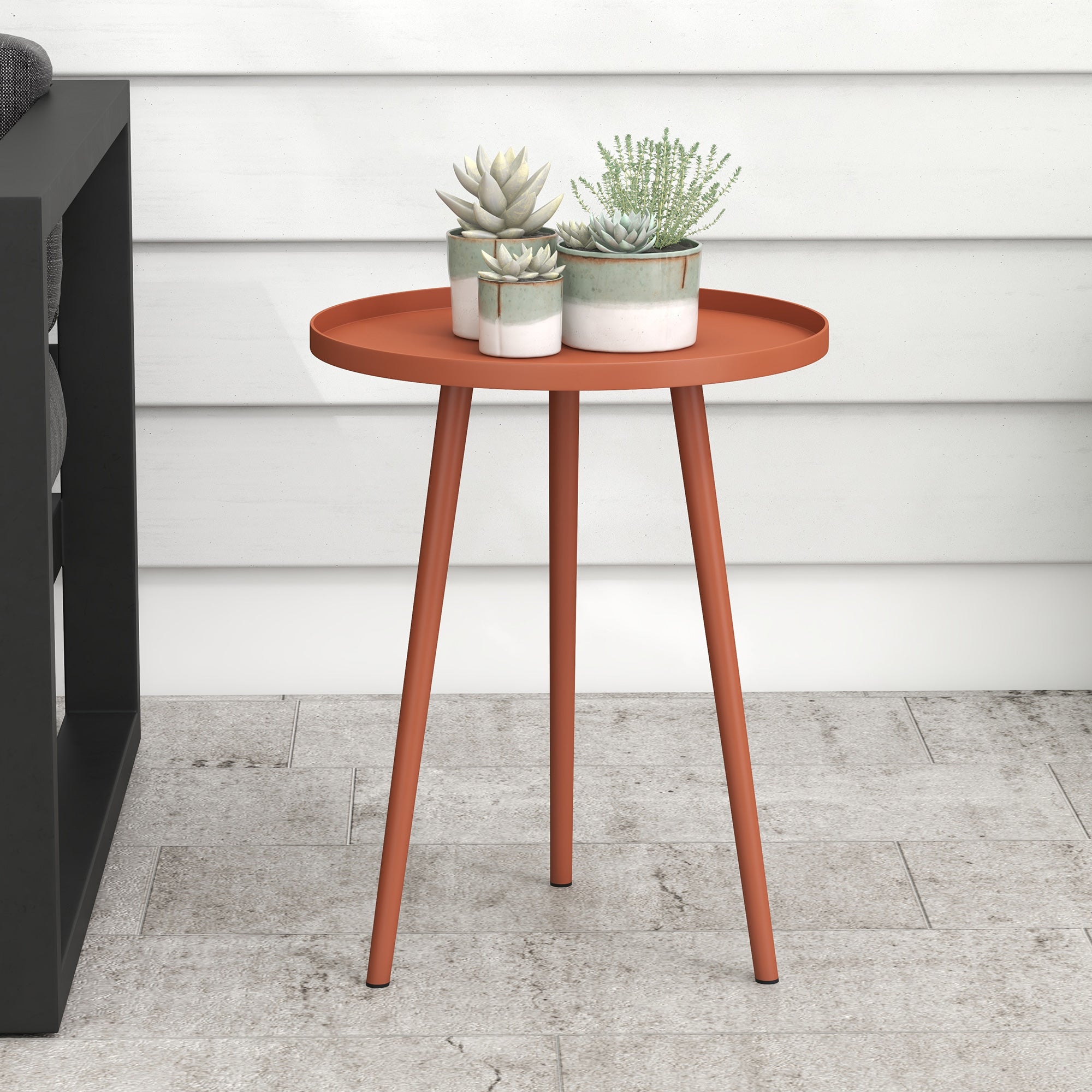 Garden Side Table, weatherproof outdoor table with raised edge, steel balcony table, round coffee table loadable up to 20kg, Ø40x50H cm, coffee table for outdoor indoor balcony terrace Red