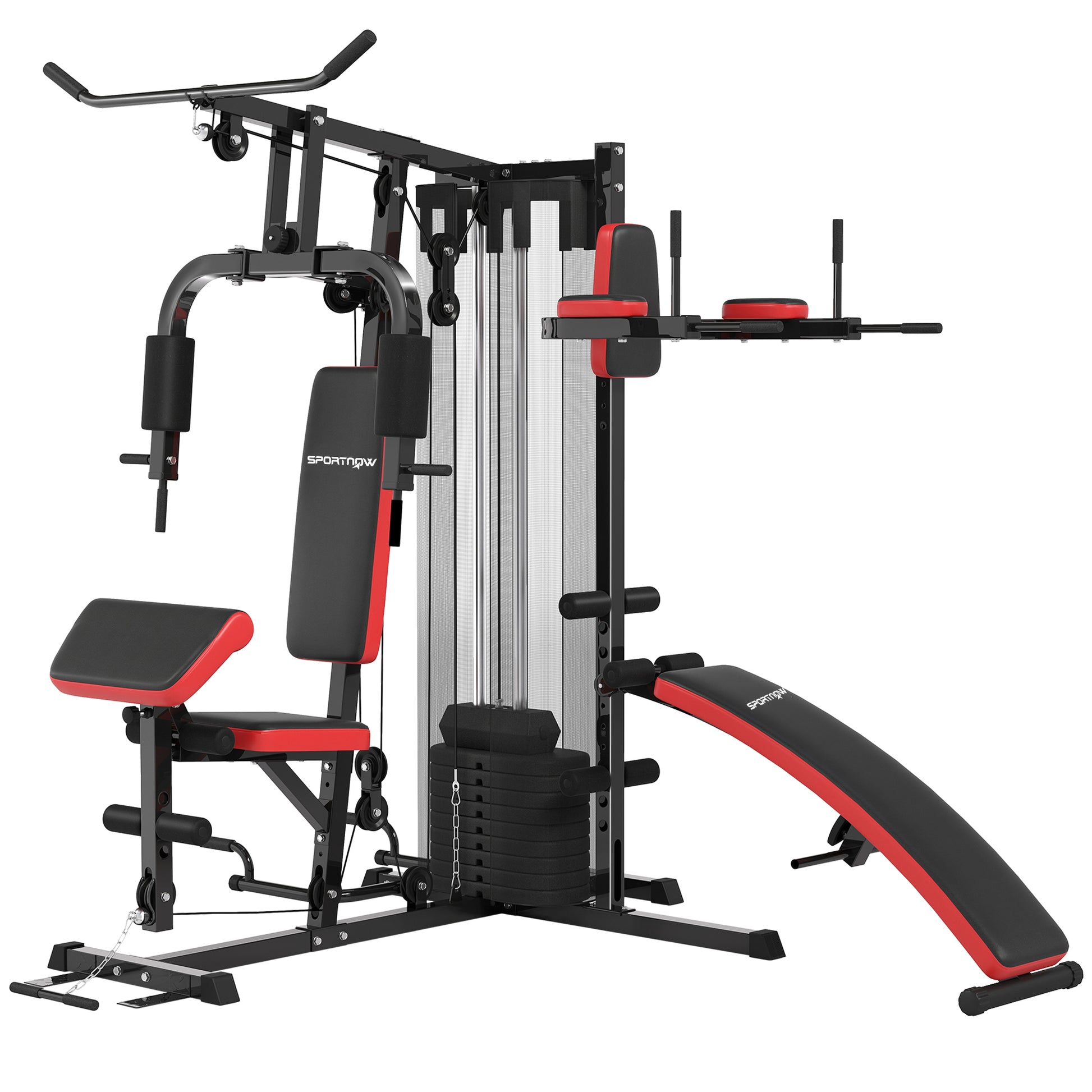 SPORTNOW Adjustable multifunctional weight training station fitness bench 10 weights 65 kg with protective net home fitness equipment black