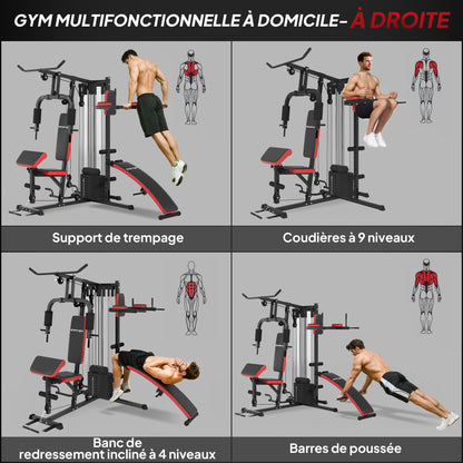 SPORTNOW Adjustable multifunctional weight training station fitness bench 10 weights 65 kg with protective net home fitness equipment black