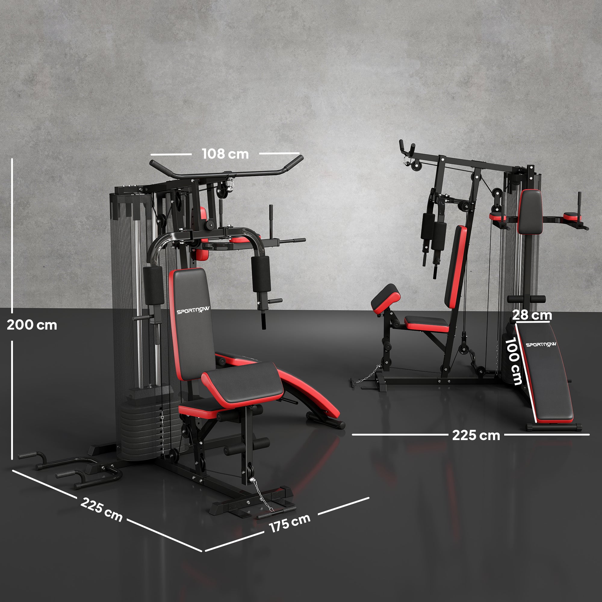 SPORTNOW Adjustable multifunctional weight training station fitness bench 10 weights 65 kg with protective net home fitness equipment black