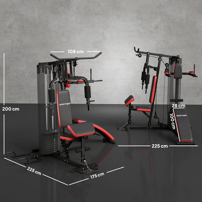 SPORTNOW Adjustable multifunctional weight training station fitness bench 10 weights 65 kg with protective net home fitness equipment black