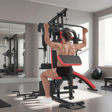 SPORTNOW Adjustable multifunctional weight training station fitness bench 10 weights 65 kg with protective net home fitness equipment black