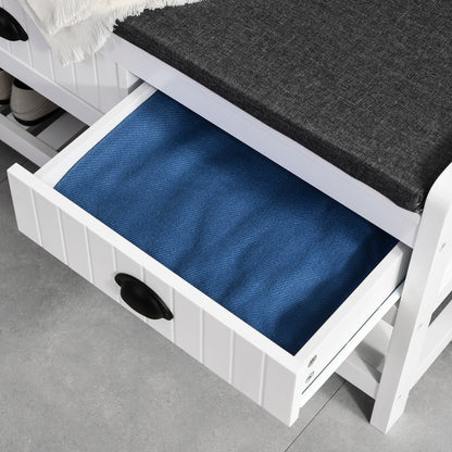 2-in-1 Coat Stand, Clothes Rack with 4 Hooks, Wardrobe with Shoe Bench and Shelves, Coat Stand with Anti-Tip Protection, for Entrance Area, Hallway, Bedroom, White+Gray