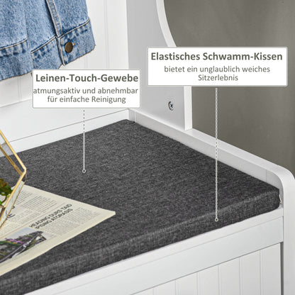 2-in-1 Coat Stand, Clothes Rack with 4 Hooks, Wardrobe with Shoe Bench and Shelves, Coat Stand with Anti-Tip Protection, for Entrance Area, Hallway, Bedroom, White+Gray