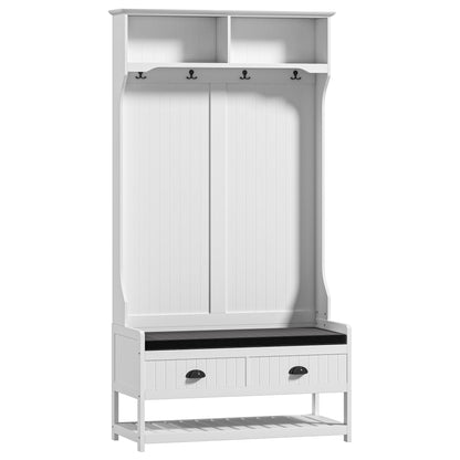 2-in-1 Coat Stand, Clothes Rack with 4 Hooks, Wardrobe with Shoe Bench and Shelves, Coat Stand with Anti-Tip Protection, for Entrance Area, Hallway, Bedroom, White+Gray