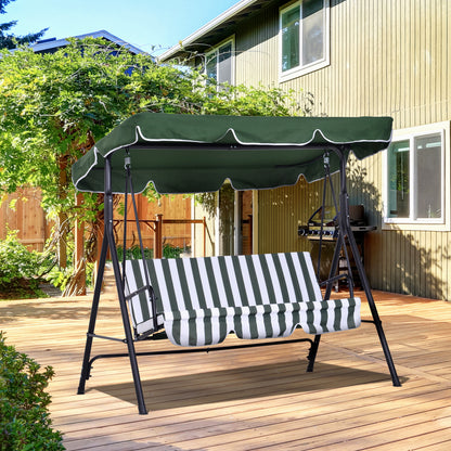 3-Seater Garden Swing with Adjustable Canopy and Steel Frame for Balcony Terrace Patio Load 200 kg 172x110x153 cm Green