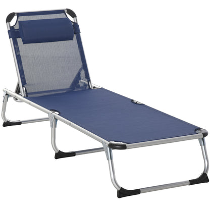 Folding Outdoor Sun Lounger Chair with Headrest, Garden Sun Lounger with Adjustable Backrest in Aluminum 60x165x76cm Dark Blue