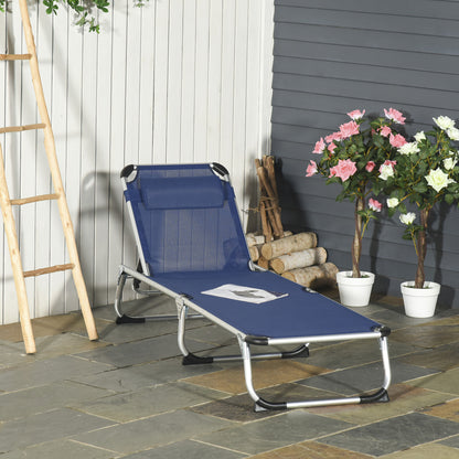 Folding Outdoor Sun Lounger Chair with Headrest, Garden Sun Lounger with Adjustable Backrest in Aluminum 60x165x76cm Dark Blue