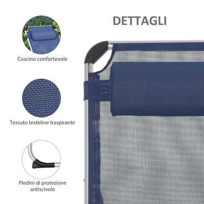 Folding Outdoor Sun Lounger Chair with Headrest, Garden Sun Lounger with Adjustable Backrest in Aluminum 60x165x76cm Dark Blue