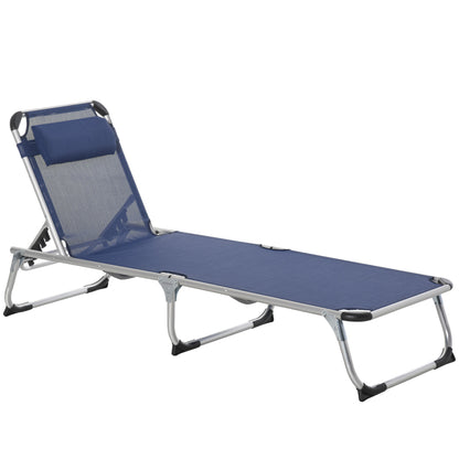 Folding Outdoor Sun Lounger Chair with Headrest, Garden Sun Lounger with Adjustable Backrest in Aluminum 60x165x76cm Dark Blue