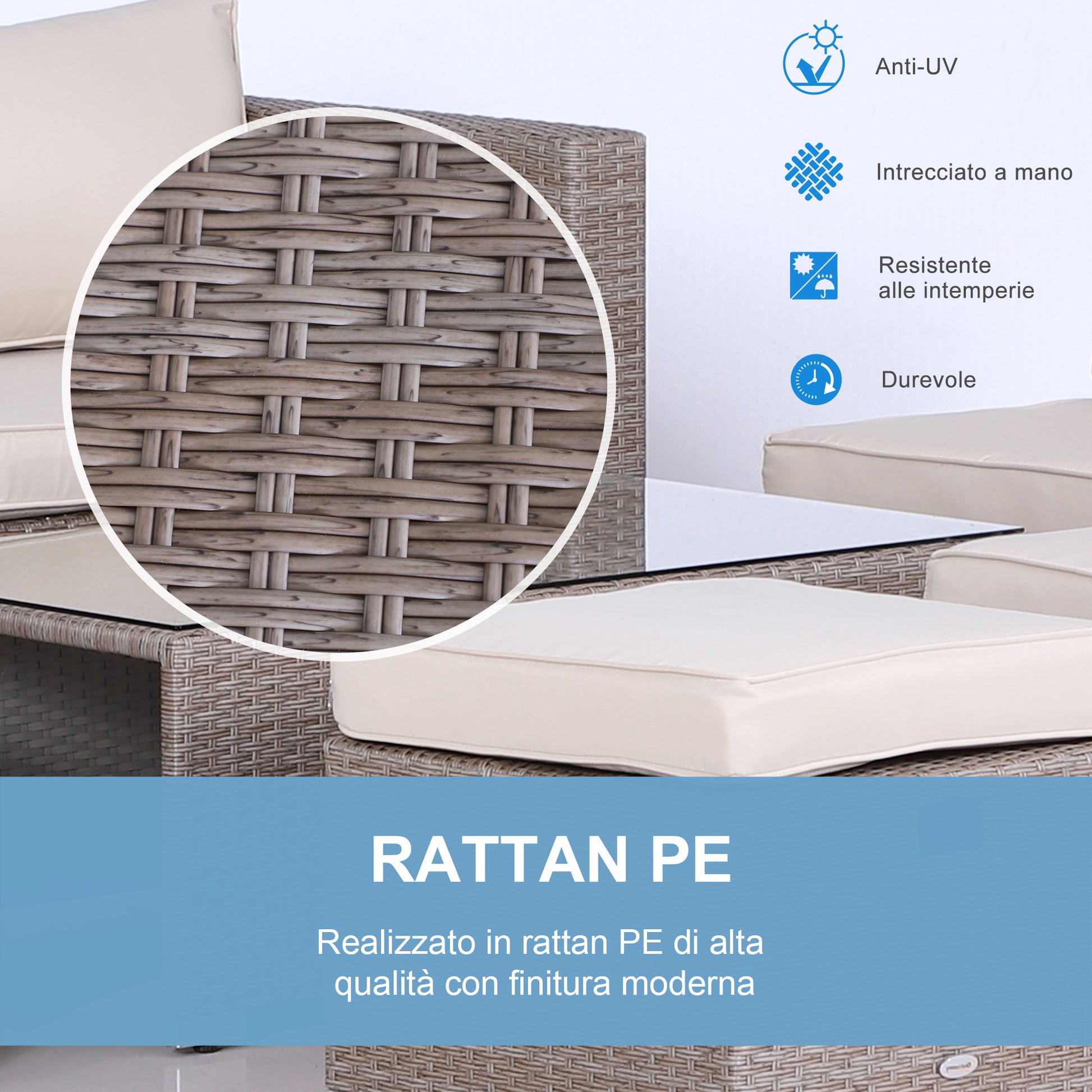 8-Piece PE Rattan Outdoor Lounge Set, Space-Saving Garden Furniture with Armchairs, Coffee Tables, and Ottomans, Gray