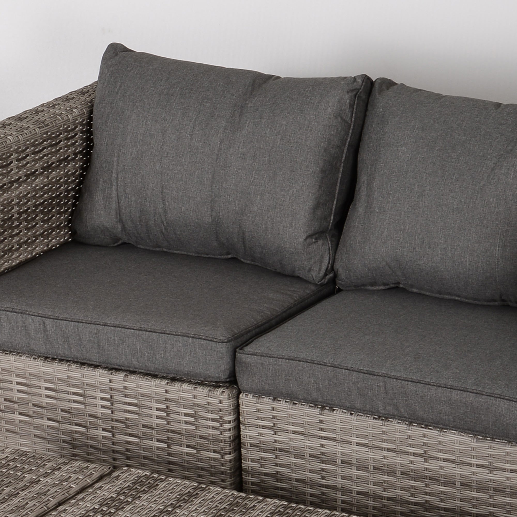 8-Piece PE Rattan Outdoor Lounge Set, Space-Saving Garden Furniture with Armchairs, Coffee Tables, and Ottomans, Gray