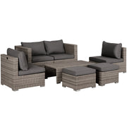 8-Piece PE Rattan Outdoor Lounge Set, Space-Saving Garden Furniture with Armchairs, Coffee Tables, and Ottomans, Gray