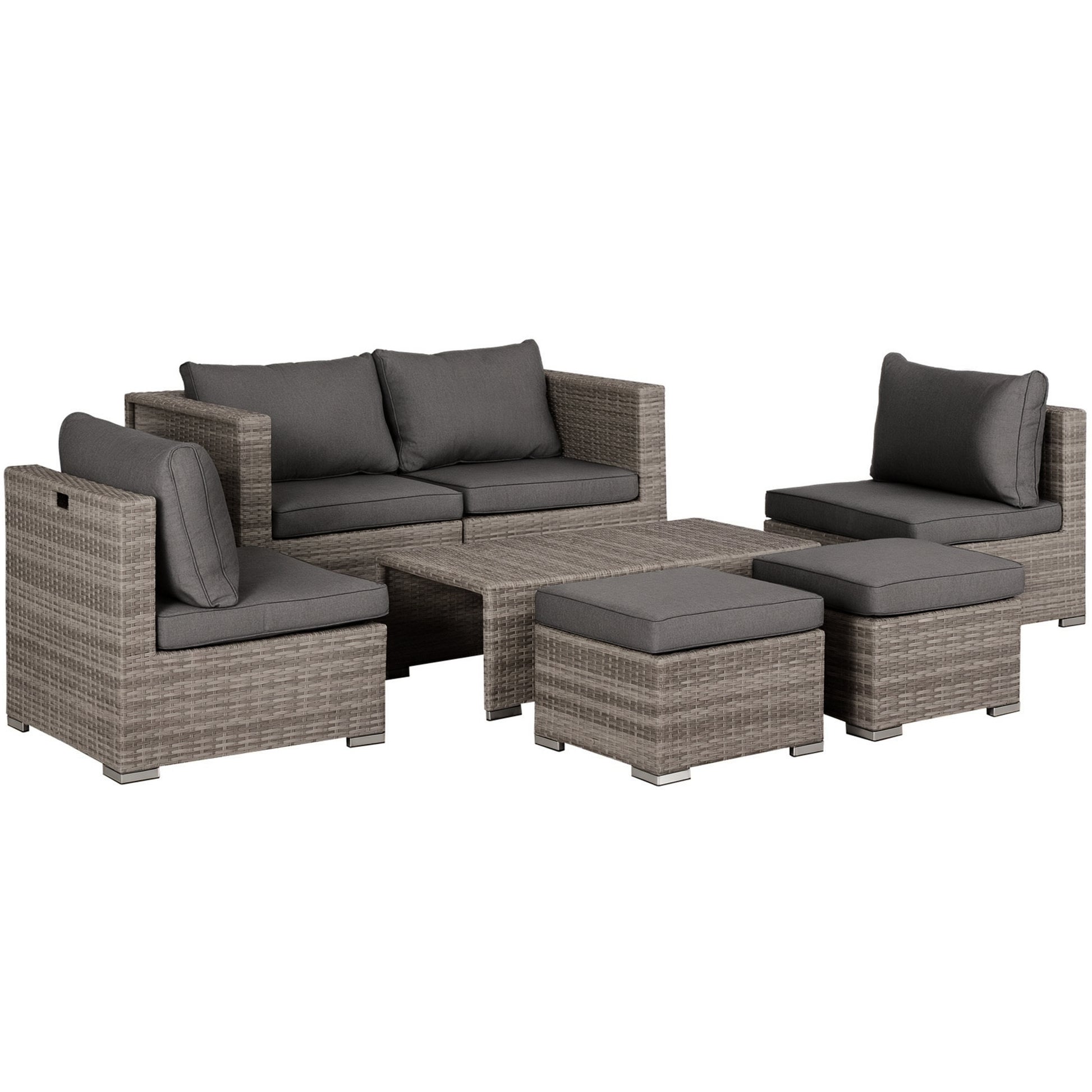 8-Piece PE Rattan Outdoor Lounge Set, Space-Saving Garden Furniture with Armchairs, Coffee Tables, and Ottomans, Gray