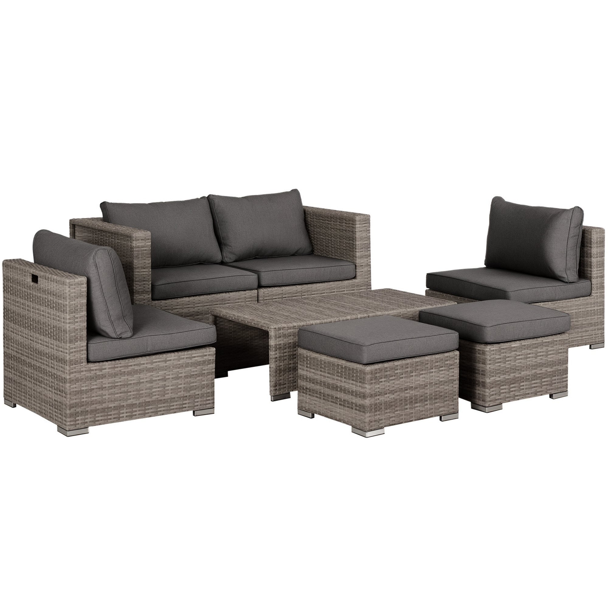 8-Piece PE Rattan Outdoor Lounge Set, Space-Saving Garden Furniture with Armchairs, Coffee Tables, and Ottomans, Gray