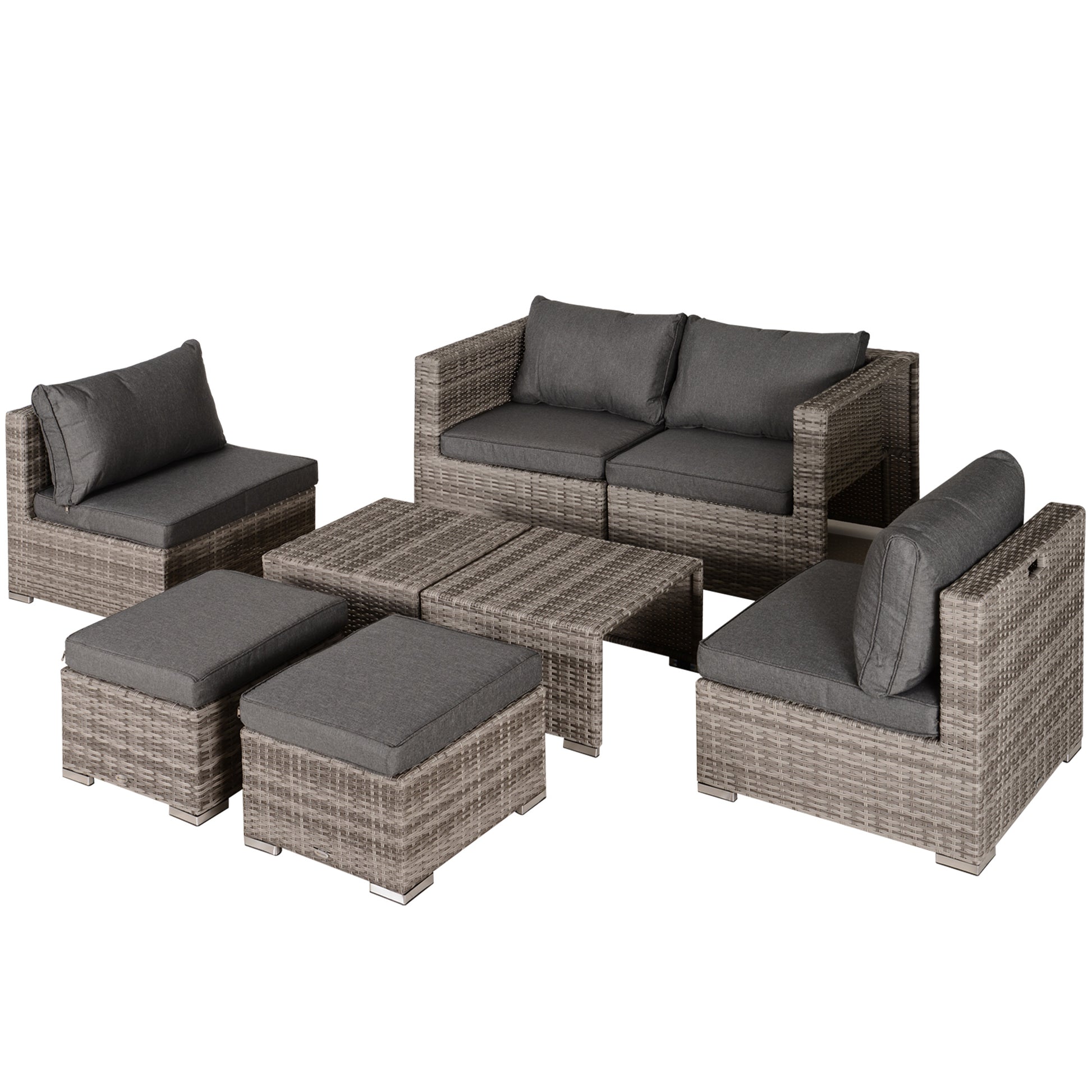 8-Piece PE Rattan Outdoor Lounge Set, Space-Saving Garden Furniture with Armchairs, Coffee Tables, and Ottomans, Gray